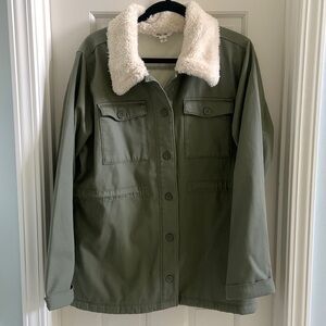 Hang Ten Jacket Womens XL sage green Fleece Lined Plush Collar Inside Cinching